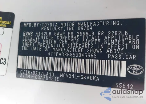 2005 Toyota Camry Solara Sle from USA, damaged, VIN 4T1FA38P85U046665